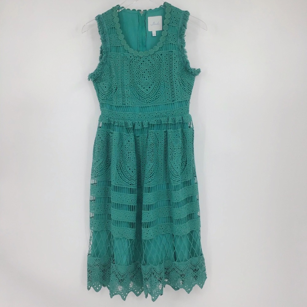 ModCloth Geode Green Crochet Lace Overlay Dress